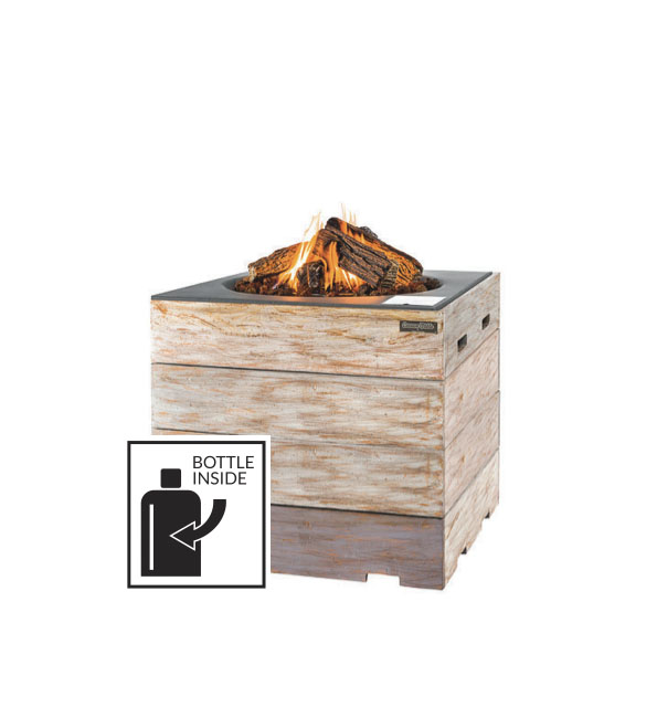 Happy Cocooning Nice & Nasty firekantet dining loungebord med pejs i teaktræ med grå top. 1 Happy Cocooning Nice & Nasty firekantet dining loungebord med pejs i teaktræ med grå top.