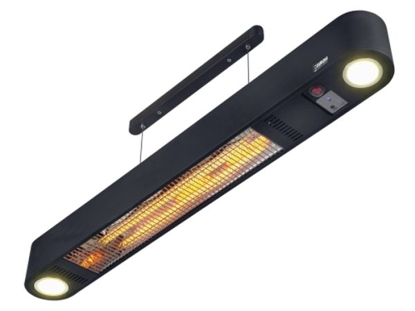 Sunwind kulfiber el terrassevarmer til loftmontering med indbygget lys i sort - 1500 watt - DEMO