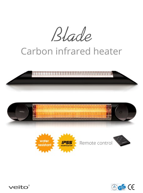 Veito Blade S2500 sort terrassevarmer væg- og lofthængt m/fjernbetjening - DEMO 1 Veito Blade S2500 sort terrassevarmer væg- og lofthængt m/fjernbetjening - DEMO